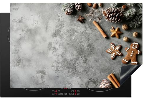 KitchenYeah© Herdabdeckplatte Induktion Schutzmatte Küche Herdabdeckung | 80x52 cm - Ceranfeld Induktionsmatte Cerankochfeld Abdeckung Weihnachten - Backen - Grau - Rustikal