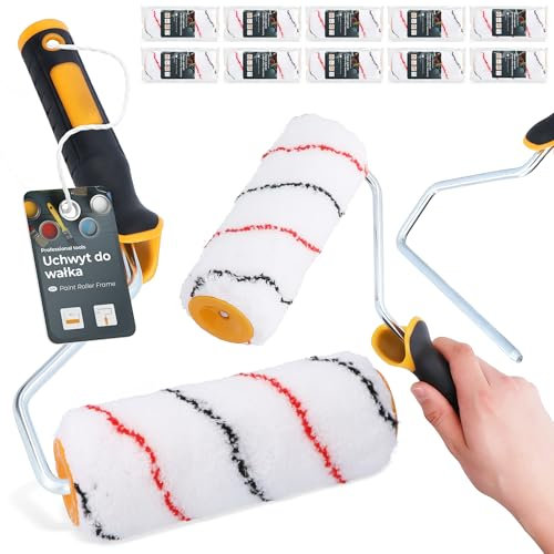 10x Rullo Vernice 18 cm Ricambio Alta Qualità Copertura Uniforme di Manico Impugnatura Ergonomica Muri Soffitti Facciate Kit Pittura Ristrutturazione