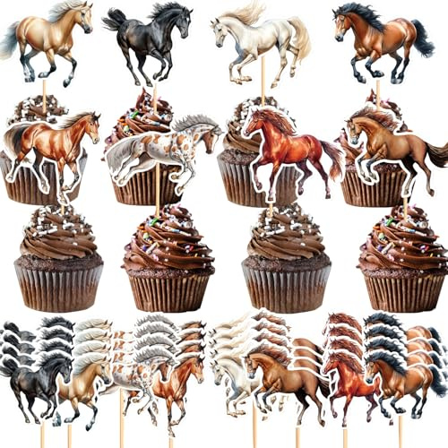 qingmeng 32 stycken hästar födelsedagsdekoration, tårtdekoration häst tårtdekorationer häst flicka pojke cupcake topper muffin topp hästar party servetter tårta dekoration barnfödelsedag