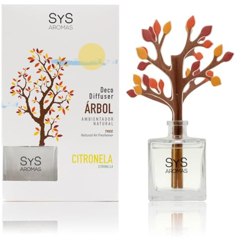 Ambientador Citronela - Árbol Decorativo - 90 ml - SYS Aromas | Fragancia Duradera Citronela - Aromatizador Repelente Mosquitos de Hogar, Oficina y Baño - Hecho en España