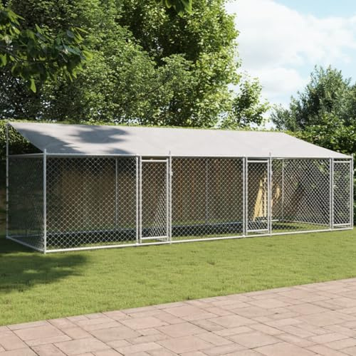 Verderoom Gabbia per Cani, Canile da Esterno Taglia Grande, Box per Cani da Esterno, Canile da Esterno con Tetto e Porte in Acciaio Grigia 6x2x2 m Zincato