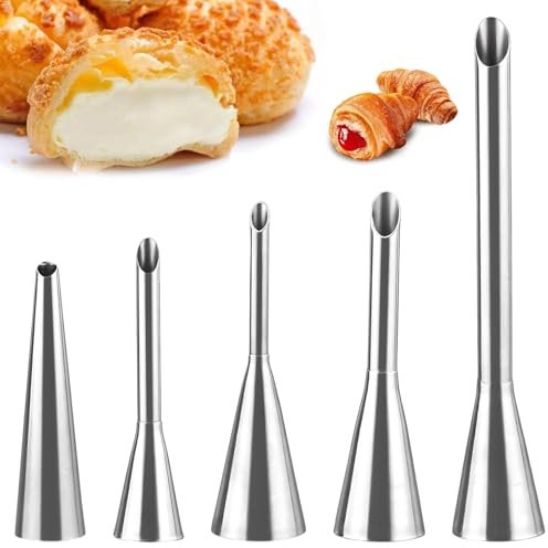 Jortmrd 5 Piezas Boquillas Manga Pastelera Acero Inoxidable Reposteria Inyector Crema Herramientas de Decoración de Tuberías para Rellenar Cupcake Puffs Relleno Crema Mermelada,5/6/8mm