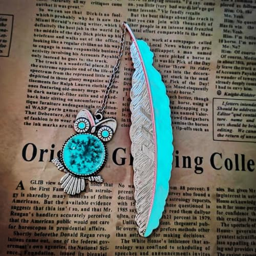 Feathers Lesezeichen 1 Set Glühen in dunkel gefiedertem Metall Lesezeichen Vintage mit Eulen einzigartige Kunst kleine Geschenke für Frauen, Männer, Leser und Lehrer, Metall, Federn