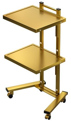 2-stufiger servierwagen mit Rollen, Transportwagen, Küchenwagen aus Edelstahl, Reinigungswagen, for Kosmetikerinnen, Salonstudios und Geschäfte(Gold)