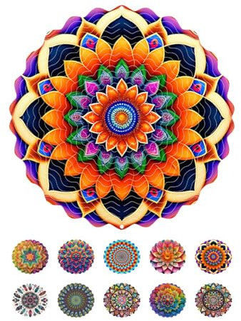 ENEN 3D Campanelli Eolici, Campane A Vento per Esterno, Metal Wind Spinner Rotante Fluente-Light Effect Design Campanelli eolici per Decorazione Giardino Cortile, Mandala Colorato (Retro)