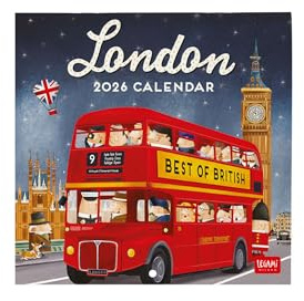 Legami - Wandkalender 2026, London, kleiner Wandkalender 12 Monate und Jahresplaner in 6 Sprachen, Platz für Notizen, Sternzeichen, internationale Feiertage, 18 x 18 cm