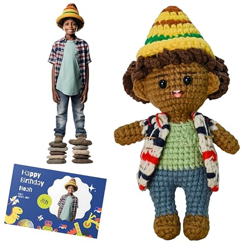 Generisch Personalisierte Häkelpuppen-Porträtgeschenke, individuell gestaltete Strickpuppen nach Ihrem Foto & Grußkarte, personalisierte Geschenke für Familie und Freunde