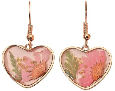 Pendientes Colgantes De Flores Prensadas En Forma De Corazón, Estilo Bohemio, Hechos A Mano, De Color Rosa, con Flores Prensadas, Joyería Elegante para Mujeres y Niñas.