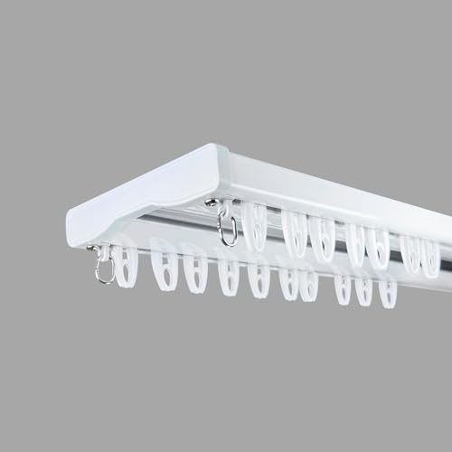 Double Curtain Rail Track Heavy Duty Aluminium & PVC Ceiling Set With Ceiling Hooks (220cm)