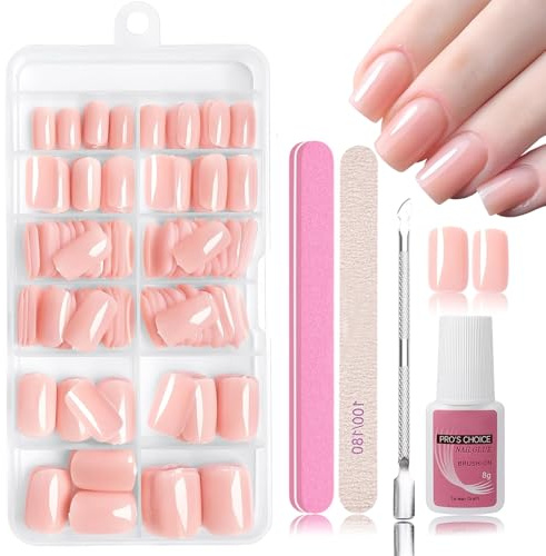 120 Stück Nude Nägel Zum Aufkleben, Natürlich Einfarbig Künstliche Nägel, Kurz Rosa Press on Nails, Full Cover Fake Nails mit Nagelkleber für Frauen (Nude, Kurz)