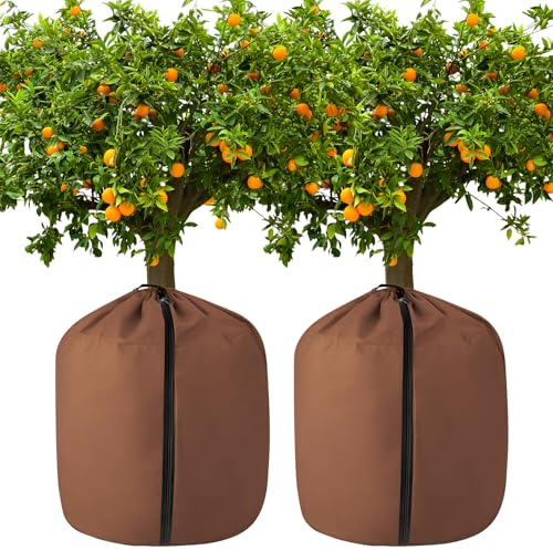 TPVUPC 2 Pièces Housses de Protection en Pot pour Plantes, 45x50 cm Protection Pot de Fleur Hiver, Sac de Protection Thermique pour Pot de Fleurs avec Éclair et Cordon Serrage