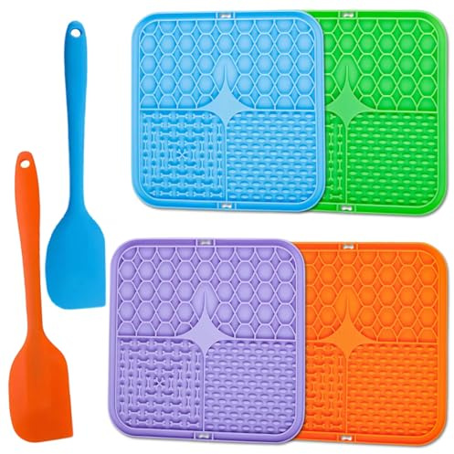 4PCS Dog Lick Mats for Pets- Silicone Licky Mats for Dogs and Cats Anxiety Relief, Mental Stimulation & Slow Feeding, Perfect for Puppy Kitten Training & Mealtime