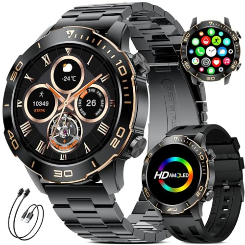 Montre Connectée Homme Militaire,1.43‘’ Grand Écran avec Appels/500mAh Longue Autonomie Batterie/Lampe de Poche/IP68 Étanche Fréquence Cardiaque/Pédomètre,2 Bracelet Smartwatch pour Android iOS