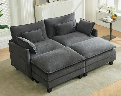 SITURAY Doppellagige Ecksofa Modulares Sofa, Wohnlandschaft L-Form Cloud Couch mit Ottomane, Chenillestoff Eckcouch Corner Sofa für Wohnzimmer Schlafzimmer (Grau, 2 Sitzer)