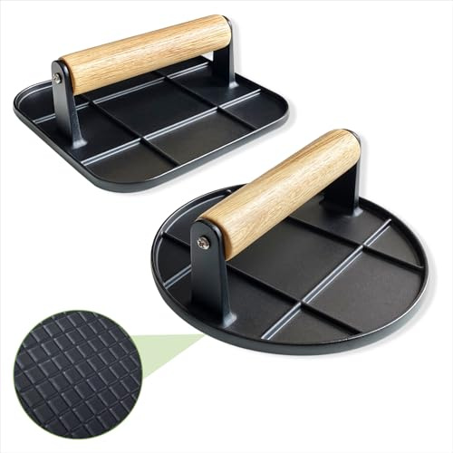 Presse à hamburger légère avec poignée en bois – Broyeur antirouille pour grille/grill, idéal pour la plaque de gril, le bacon, la presse à viande et les outils de barbecue