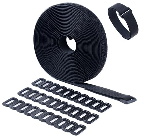 igadgitz home U7334 kardborreband, återanvändbara buntband för skärning – kraftfull nylon, mångsidig användning tack vare justerbara spännen – svart – 6 m (30 spännen)