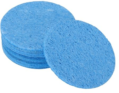 sourcing map 12PCS Soldering Sponge 51 x 51mm Round Blue Cleaning Pad Welding Tip Iron Replacement for Cleaning Soldering Iron 2mm Natural Thickness 10mm Water Absorption Thickness