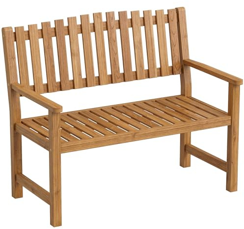 Outsunny Panchina da Esterno 2 Posti in Legno di Acacia FSC, Panchina da Giardino con Braccioli, Seduta e Schienale a Doghe, Max 320 kg, Panca da Esterno per Parco Terrazza, 112x64x92cm, Color Legno