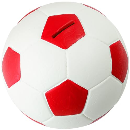 HMF 4790-03 Spardose Fußball Lederoptik 15 cm Durchmesser, rot weiß