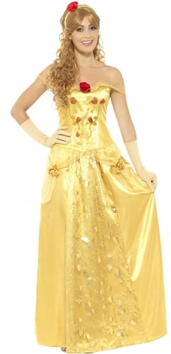 Smiffys - Damen goldene Prinzessin Kostüm, Langes Kleid, Handschuhe und Haarband, gold