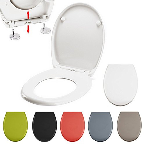 MSV WC Sitz Toilettendeckel Duroplast mit Absenkautomatik und auf Knopfdruck abnehmbar zur Reinigung in Weiß – Easy Fix Clip System