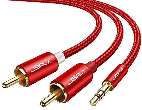 JSAUX RCA to 3.5mm Cable, Phono to 3.5mm Jack Stereo Red and White Aux Cord Headphone Mini Jack Audio Y Splitter Compatible with Hi-Fi Amplifier Speaker DJ Controller Turntable TV Car Phone-red