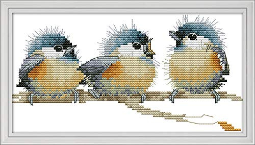 Awesocrafts Kreuzstich Stickpackungen, Drei Vögel Bilder Vorlagen Stickerei Set Vorgedruckt oder Zählmuster (Vögel, Vorgedruckt)