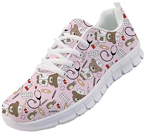 chaqlin Carino Scarpe da Infermiera Rosa da Donna da Uomo Sneaker Cartone Animato Orso Modello Medico Stringate Scarpe Sportive Scarpe da Corsa Traspiranti per Le Signore Regali delle Ragazze eu40