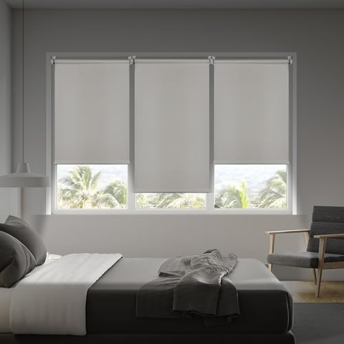 Estores Opacos sin taladrar 100% Blackout Térmicos 60x180 cm Crudo | Instalación sin agujeros. Estores enrollables blackout para ventanas. Oscuridad total en dormitorio y habitación StoresDeco