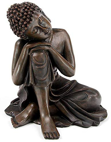 NAMENLOS Thai-Buddha-Figur, Kopf auf Knie Holzeffekt | schlafend, meditierend, Skulptur, Statue, Deko-Artikel, Deko-Figur, H 12 cm