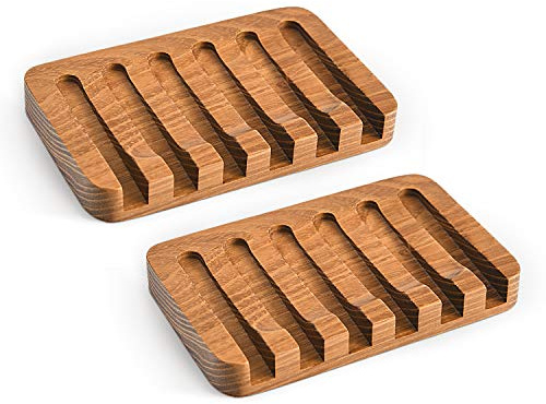 Wooden Soap Dishes for Bathroom Shower,Teak (2P)