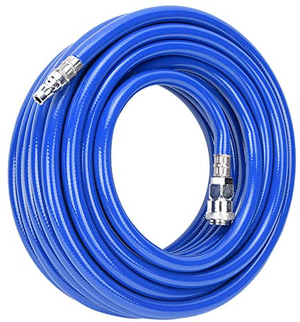 Stainless Steel Compressed Air Hose Set - 15m PVC Line With Würth Safety Coupling and Nozzle, 9.5 mm Inner Diameter, 850 PSI Operating Pressure