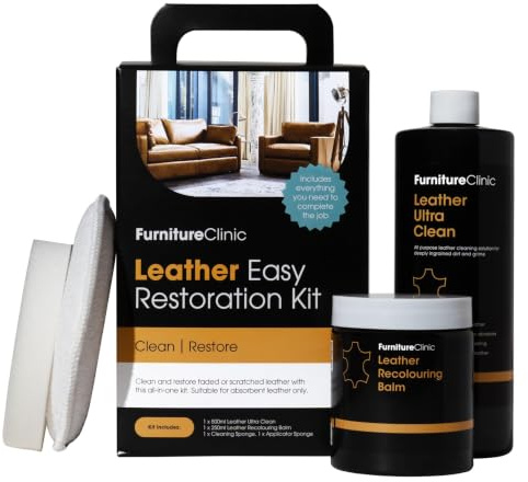 Furniture Clinic Easy Leather Restoration Kit (Pine Green) | Includes Recolouring Balm, Ultra Clean, Sponge & Cloth for Furniture, Car Seats, Shoes & Bags