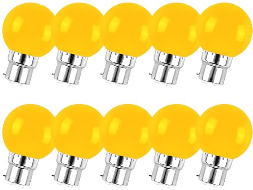 Jiotouhu B22 G45 Ampoule LED sphérique jaune, éclairage à 360 degrés, 2W équivaut à 20W, pour AC 220V-240V, non dimmble, éclairage décoratif pour Halloween, Noël, fêtes, lot de 10