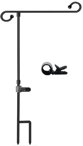 Garden Flag Pole Holder, EMTSEB Wrought Iron Garden Stand Flag Decorations for Outdoor Yard Patio Valentine's Day Party Christmas Halloween, Metal Flagpole With Clip Without Flag