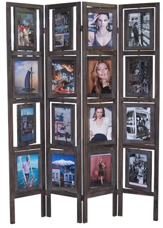 Proman Products Oscar II 4 Panel Paulownia Wood Freestanding Picture Frame Room Divider Folding Screen Partition, Portrait-Style