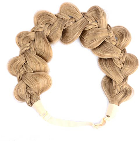 BOBIYA Kinky Kürbis Synthetisches Haar Geflochtenes Stirnband Breite Geflochtene Zöpfe Elastisches Stretch Stirnband für Frauen Mädchen (Karamellblond)
