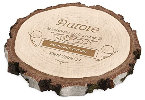 Maverton Rondin bois personnalisable, Tranche de Bois Naturel avec Gravure | Rondelles bois avec personnalisation, anniversaire, pour elle, maman/mamie, deco maison, Merci