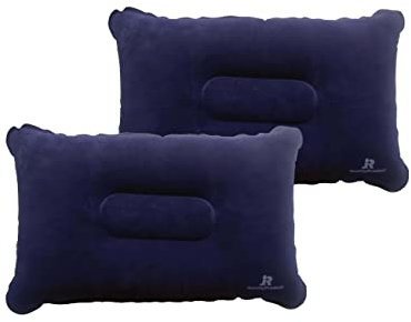 JR Quality Product Pack of Two Inflatable Blow up Pillows for Camping Holidays, Fishing and Travel Comfort. Compact and Light for Easy Storage (Blue) 37cm x 28cm