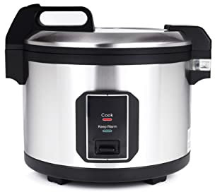 Commercial Stainless Steel Rice Cooker - Professional 64 Cup Cooked (32 Cup Uncooked) Rice Maker Cooker With Non Stick Pot & Hinged Lid - Includes a Rice Measuring Cup & Rice Scoop