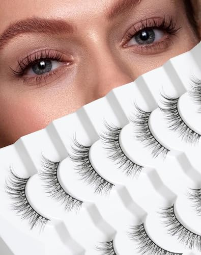 Falsche Wimpern Nerz Naturwimpern Flauschige-Wimpern Luftige Volumenwimpern Natürlicher Look 3D-Wimpern 12 mm C-Curl-Wimper 7 Paar D8