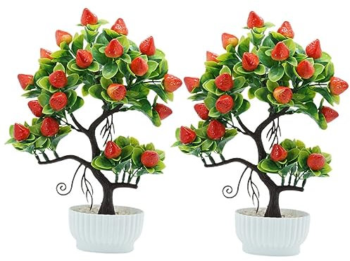 Garneck 2stücke Künstlicher Erdbeerbonsai Baum Realistische Künstliche Obstbaum-Dekoration Für Zuhause Oder Büro Langlebige Künstliche Pflanze Aus PVC Und Schaumstoff