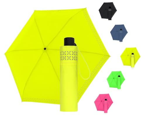 Doppler Regenschirm Safety Reflect I Regenschirm mit reflektierendem Rand & Handöffner I Mini Schirm mit passender Schirmtasche I Leichter Taschenschirm für Unterwegs