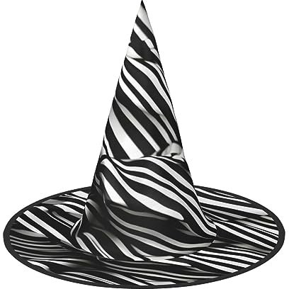 FRESQA Stilvoller Hexenhut für Damen, gestreift, schwarz-weiß, Kostüm für Halloween, Halloween, Partyhut