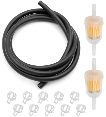 Hoypeyfiy Petrol Hose Kit Fuel Line Pipe Vacuum Tube, 2 Metre 6mm Fuel Line with 2PCS 6 mm / 8 mm Petrol Filters + 10PCS Metal Hose Clips