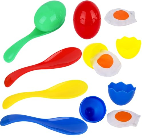 LovesTown Spoon Race Game Set, Egg Relay Race for Kids, with Yolk Outdoor Plastic Eggs Game Birthday Party Favors