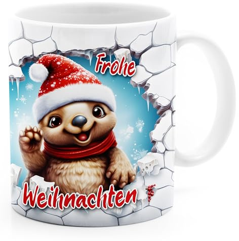 MoonWorks® Tasse Frohe Weihnachten 3D-Illusion lustige Tiere Schnee Wintermotiv XMAS Weiss standard