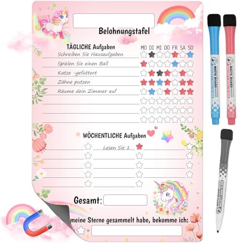 SHOWHEEL Belohnungstafel Kinder,A4 Magnetisch Wochenplaner Kinder,Motiviert Kinder spielerisch,Belohnungstafe für Kühlschrank,Belohnungssystem für Mädchen/Jungen,mit 3 Stifte
