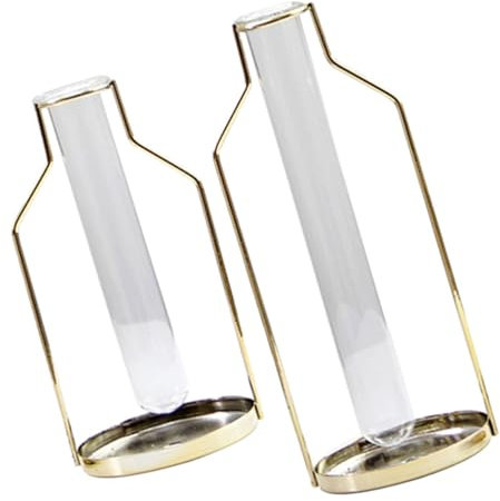 RORPOIR 2 Stück Beige Vase Zur Dekoration Silberne Knospenvase Mit Eisenrahmen Blumenvasenständer Für Büro Und Zuhause