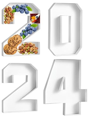 Zahlen-Essenstabletts für die 2024, Charcuterie-Zahlen zum Ausfüllen 2024,Abschluss-Karton für Süßigkeiten, 4 Stück - Leeres Zahlenbox-Tablett, Lebensmittelaufbewahrung, Tischdekoration für Gebu
